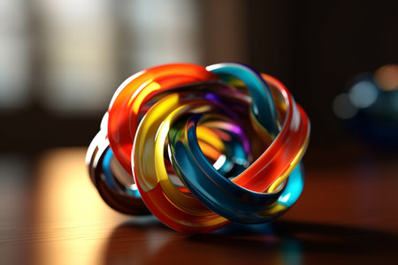 Abstract colorful twisted geometry. Illustration created with Generative AIの素材