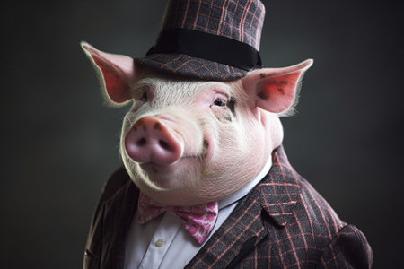 Pig dressed in a fancy bsuinessman or politician suit. Conceptual illustration created with generative AIの素材