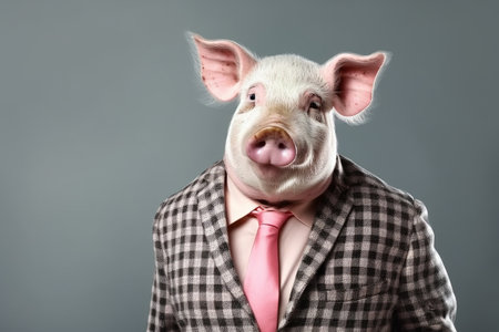 Pig dressed in a fancy bsuinessman or politician suit. Conceptual illustration created with generative AIの素材