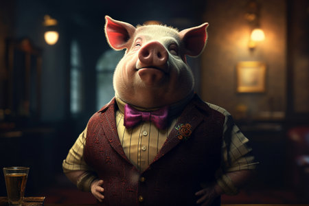 Pig dressed in a fancy bsuinessman or politician suit. Conceptual illustration created with generative AIの素材