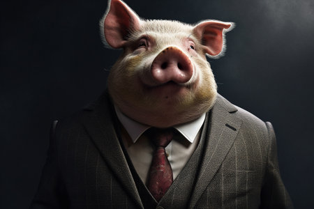 Pig dressed in a fancy bsuinessman or politician suit. Conceptual illustration created with generative AIの素材