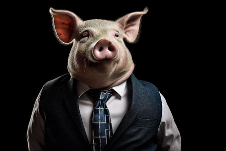 Pig dressed in a fancy bsuinessman or politician suit. Conceptual illustration created with generative AIの素材