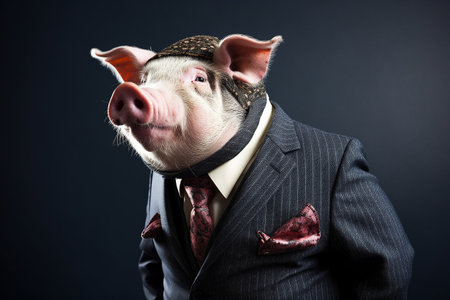 Pig dressed in a fancy bsuinessman or politician suit. Conceptual illustration created with generative AIの素材