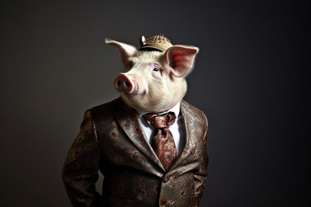 Pig dressed in a fancy bsuinessman or politician suit. Conceptual illustration created with generative AIの素材