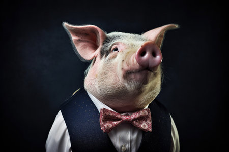 Pig dressed in a fancy bsuinessman or politician suit. Conceptual illustration created with generative AIの素材