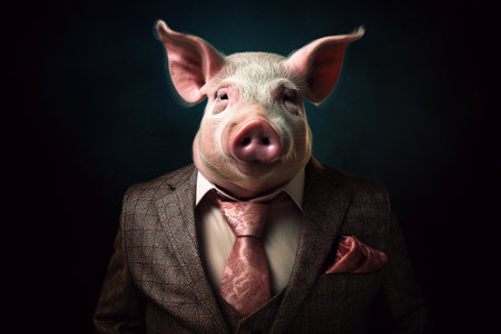 Pig dressed in a fancy bsuinessman or politician suit. Conceptual illustration created with generative AIの素材