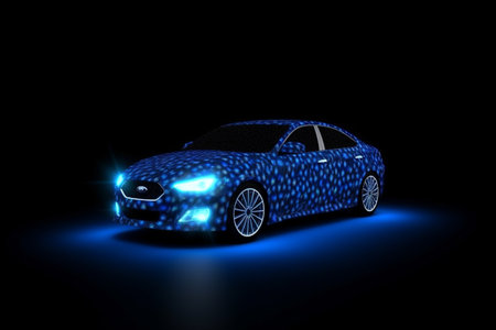 Beautiful electric car made from blue energy. Generative AIの素材
