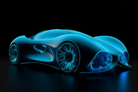 Beautiful electric car made from blue energy. Generative AIの素材