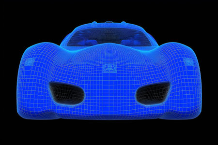Beautiful electric car made from blue energy. Generative AIの素材