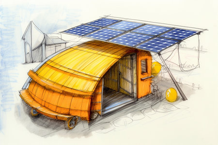 Solar energy conceptual illustration, hand drawn pencil sketch. Created with generative AIの素材