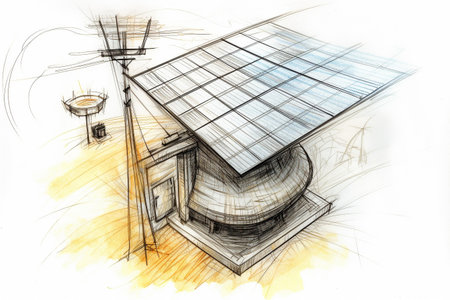 Solar energy conceptual illustration, hand drawn pencil sketch. Created with generative AIの素材