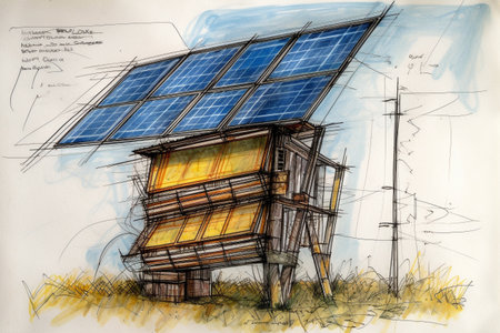 Solar energy conceptual illustration, hand drawn pencil sketch. Created with generative AIの素材