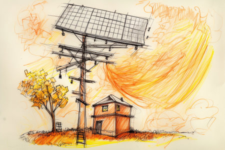 Solar energy conceptual illustration, hand drawn pencil sketch. Created with generative AIの素材