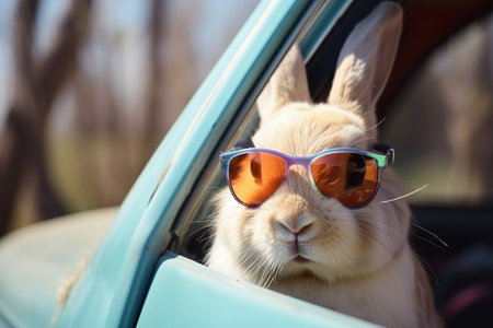 Cute Easter bunny wearing sunglasses - Generative AIの素材