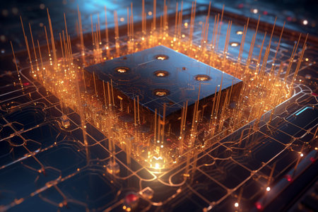 Quantum computer, qubits changing state, achieving quantum supremacy. Conceptual illustration. Generative AIの素材