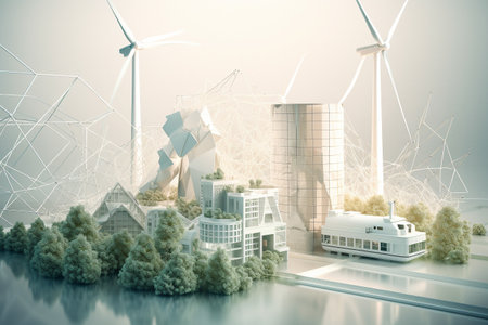 Clean and sustainable energy, conceptual illustration created using generative AIの素材