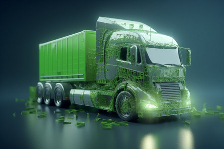 Green car, electric and sustainable transportation conceptual illustration. Created using generative AIの素材