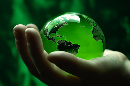 Hands holding Planet Earth. Earth Day conceptual illustration created with generative AIの素材