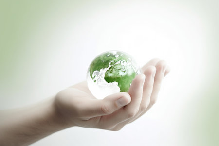 Hands holding Planet Earth. Earth Day conceptual illustration created with generative AIの素材
