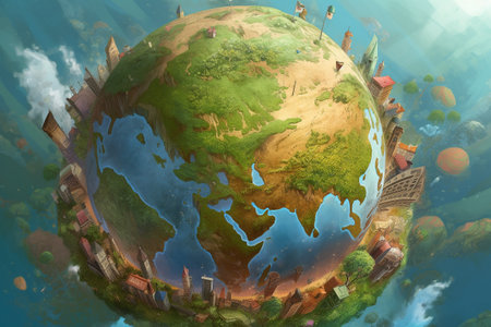 Earth Day. Conceptual illustration. Sustainable, eco, green, planet friendly Created using Generative AIの素材