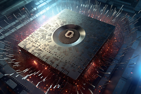 Quantum computer, qubits changing state, achieving quantum supremacy. Conceptual illustration. Generative AIの素材