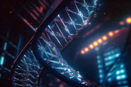 Absgtract conceptual illustration of a colorful twisted geometry, inspired by DNA molecule. Generative AIの素材