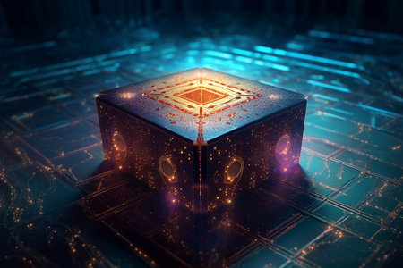 Quantum computer, qubits changing state, achieving quantum supremacy. Conceptual illustration. Generative AIの素材