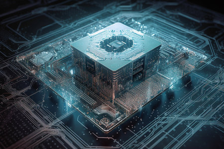 Quantum computer, qubits changing state, achieving quantum supremacy. Conceptual illustration. Generative AIの素材