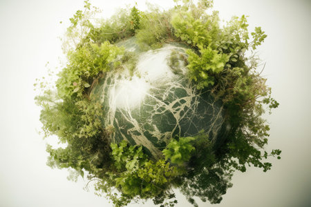 Conceptual illustration of an orb with vegetaion, plants and trees. Earth Day Concept. Created with generative AIの素材