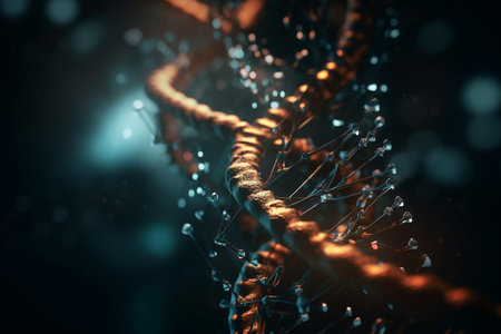 Absgtract conceptual illustration of a colorful twisted geometry, inspired by DNA molecule. Generative AIの素材