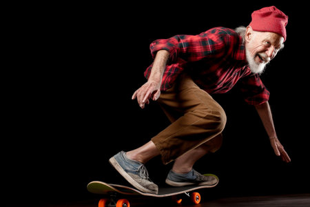 Funny old man riding a skateboard. Generative AIの素材