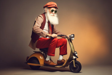 Funny old man riding a scooter. Generative AIの素材