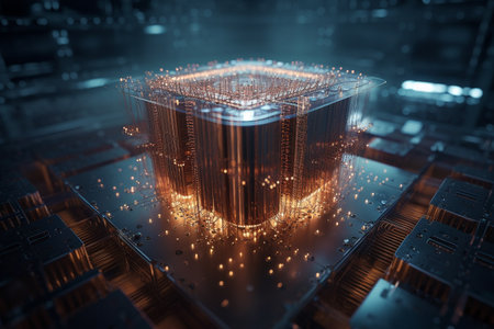 Quantum computer, qubits changing state, achieving quantum supremacy. Conceptual illustration. Generative AIの素材