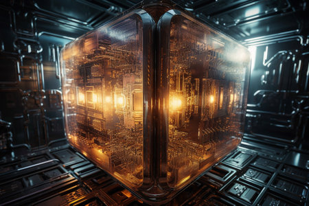 Quantum computer, qubits changing state, achieving quantum supremacy. Conceptual illustration. Generative AIの素材