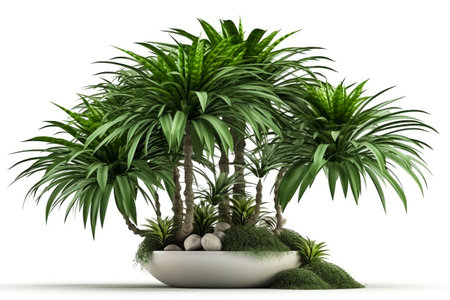 Interior design concept - single plant isolated on pure white background. Illustration. Generative AIの素材