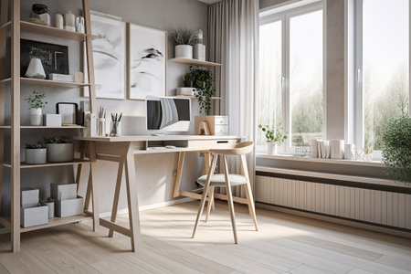 Interior design - modern and minimalist home office. Illustration. Created with generative AIの素材