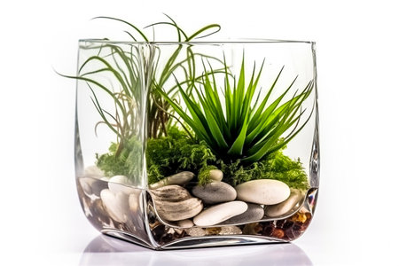 Interior design concept - single plant isolated on pure white background. Illustration. Generative AIの素材