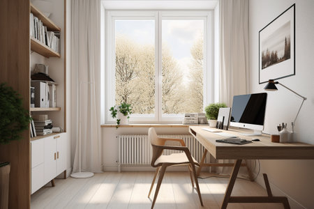 Interior design - modern and minimalist home office. Illustration. Created with generative AIの素材