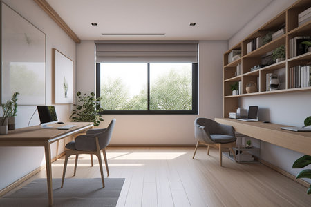 Interior design - modern and minimalist home office. Illustration. Created with generative AIの素材