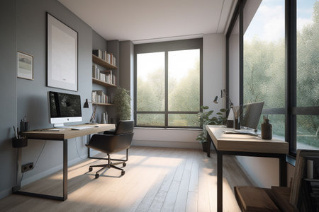 Interior design - modern and minimalist home office. Illustration. Created with generative AIの素材