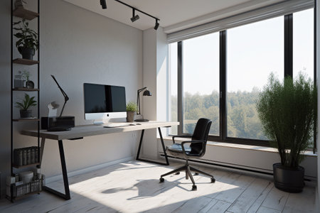 Interior design - modern and minimalist home office. Illustration. Created with generative AIの素材