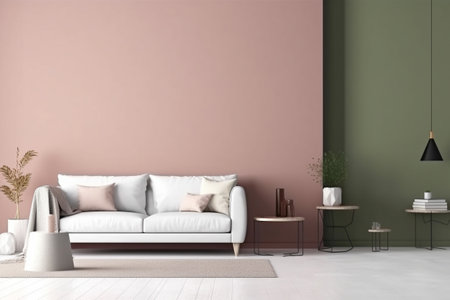 Modern minimalist scandinavian interior with a big empty wall - mockup design. Illustration created with generative AIの素材