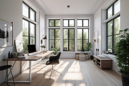 Interior design - modern and minimalist home office. Illustration. Created with generative AIの素材