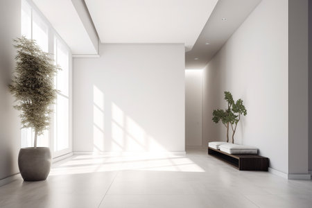 Modern minimalist scandinavian interior with a big empty wall - mockup design. Illustration created with generative AIの素材