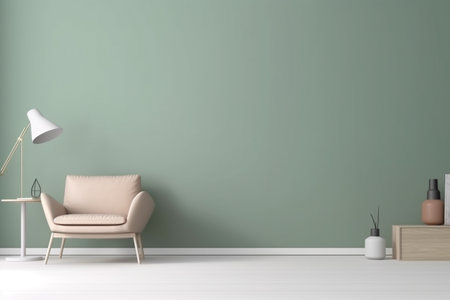 Modern minimalist scandinavian interior with a big empty wall - mockup design. Illustration created with generative AIの素材