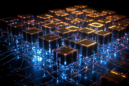 Quantum computer, qubits changing state, achieving quantum supremacy. Conceptual illustration. Generative AIの素材