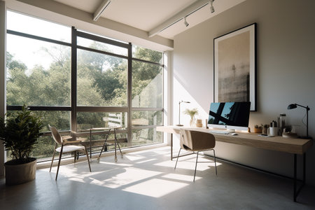 Interior design - modern and minimalist home office. Illustration. Created with generative AIの素材
