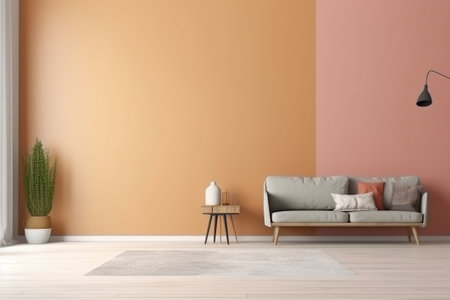Modern minimalist scandinavian interior with a big empty wall - mockup design. Illustration created with generative AIの素材
