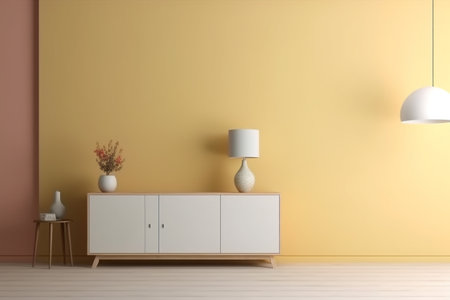 Modern minimalist scandinavian interior with a big empty wall - mockup design. Illustration created with generative AIの素材