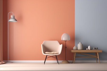 Modern minimalist scandinavian interior with a big empty wall - mockup design. Illustration created with generative AIの素材